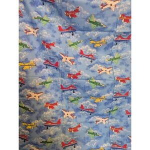 Vtg 1998 Fabric Traditions Blue Fabric Airplanes Helicopter Jets Sewing 42x44.5"